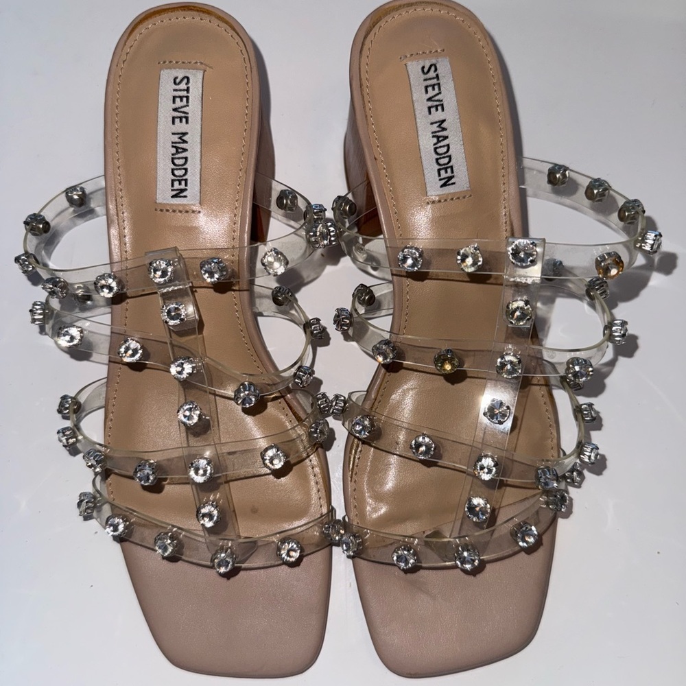 Steve Madden Women's Clear and Tan Embellished Sandals